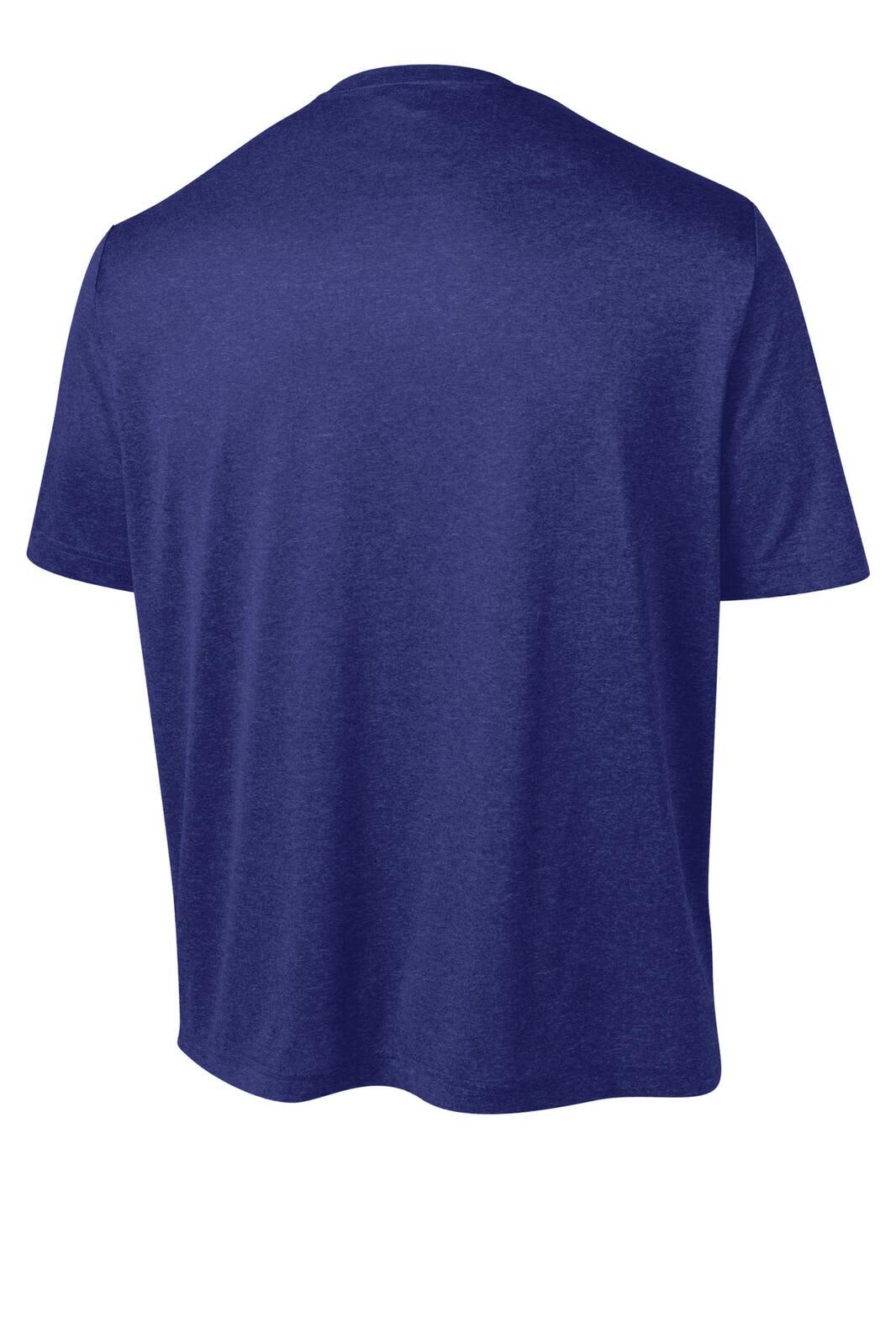 A purple heather T-shirt from Sport-Tek, featuring a back view and a simple design with a logo.