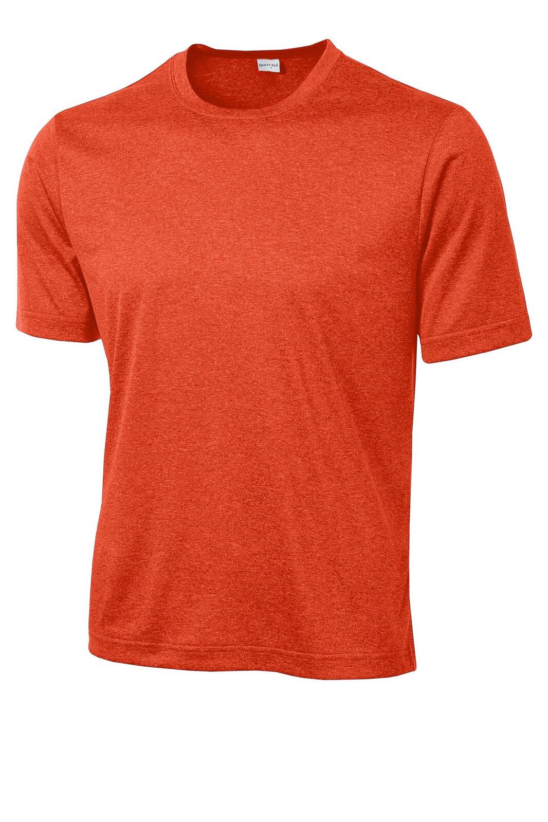 A short-sleeved T-shirt in heather orange, featuring a classic crew neckline and a logo on the label.