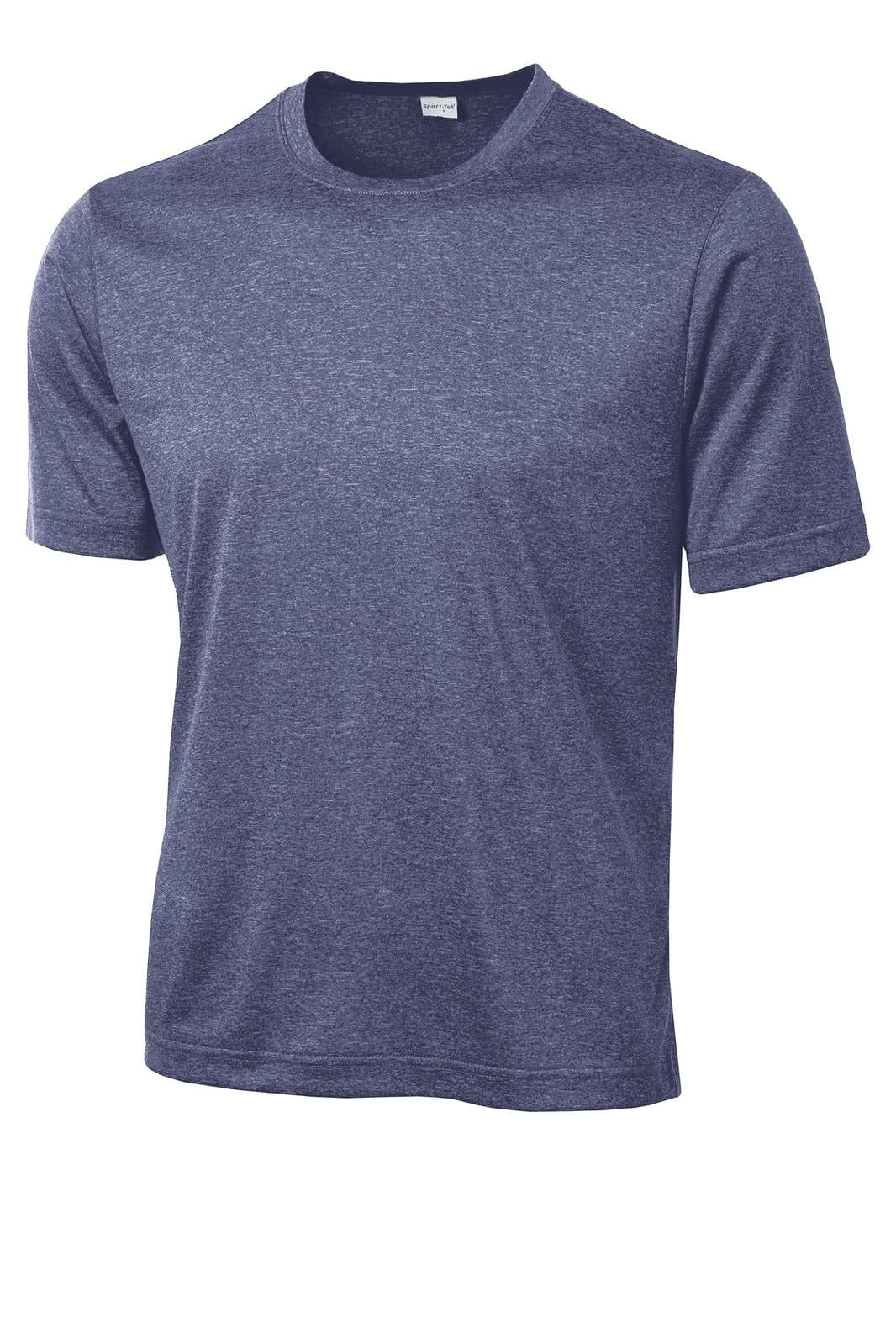 A navy blue short-sleeve T-shirt with a crew neck and a logo on the chest.