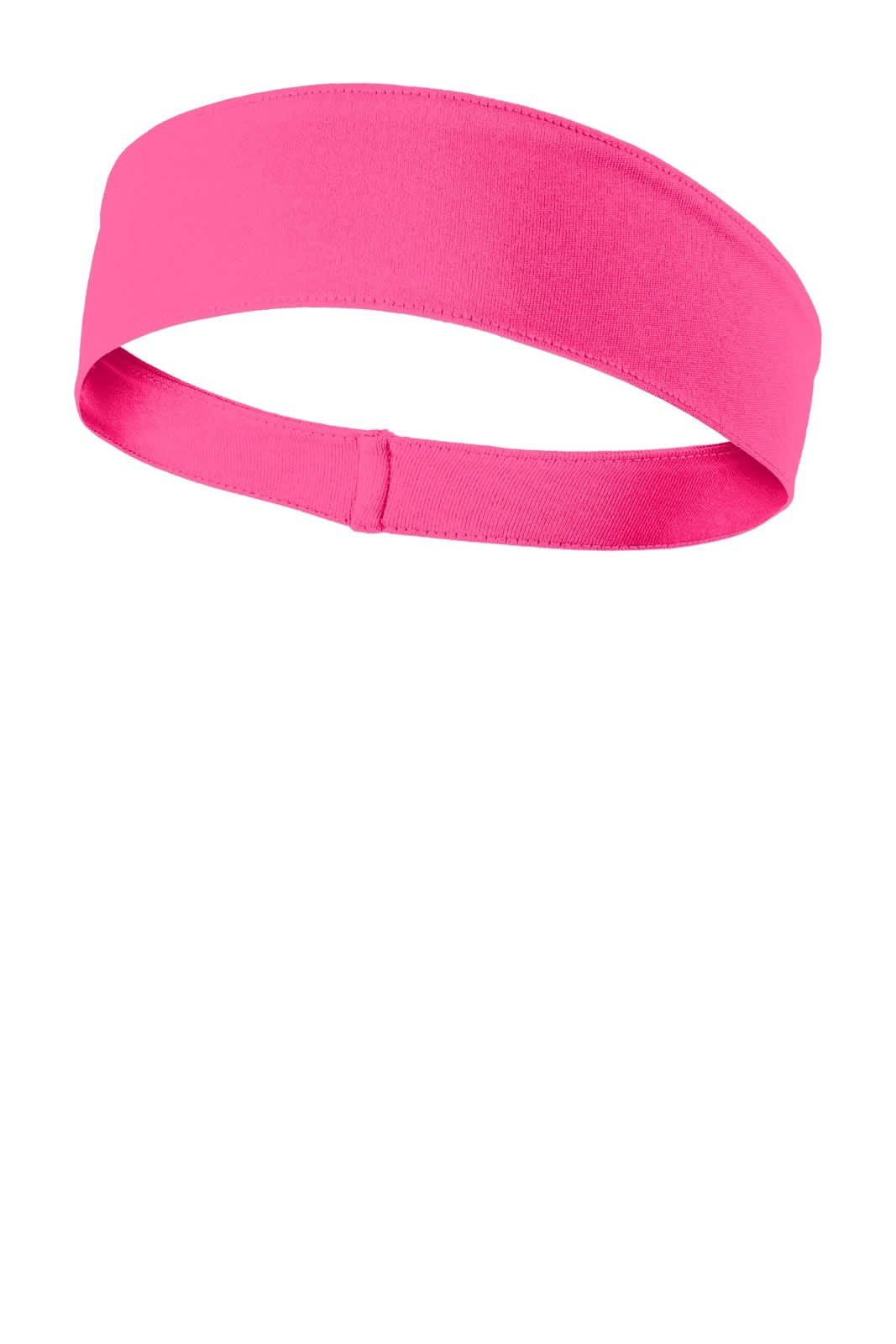 A pink Sport-Tek PosiCharge Competitor headband with a simple design and elastic fit. It features a logo.