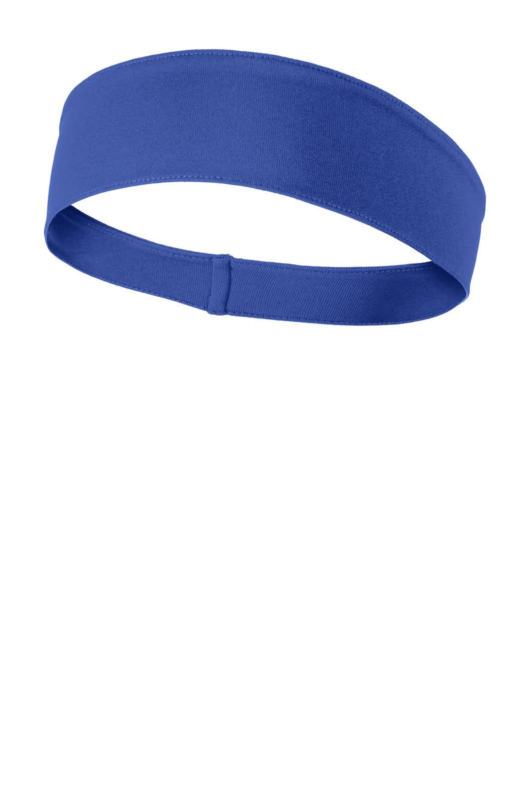 A blue Sport-Tek PosiCharge Competitor Headband featuring a simple design and an elastic band at the back.