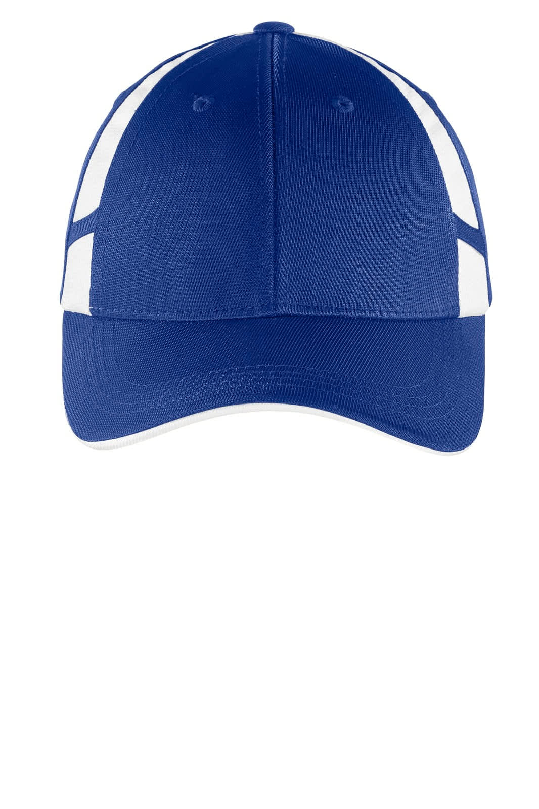 A blue cap with white mesh insets, featuring a curved brim and a logo on the front.