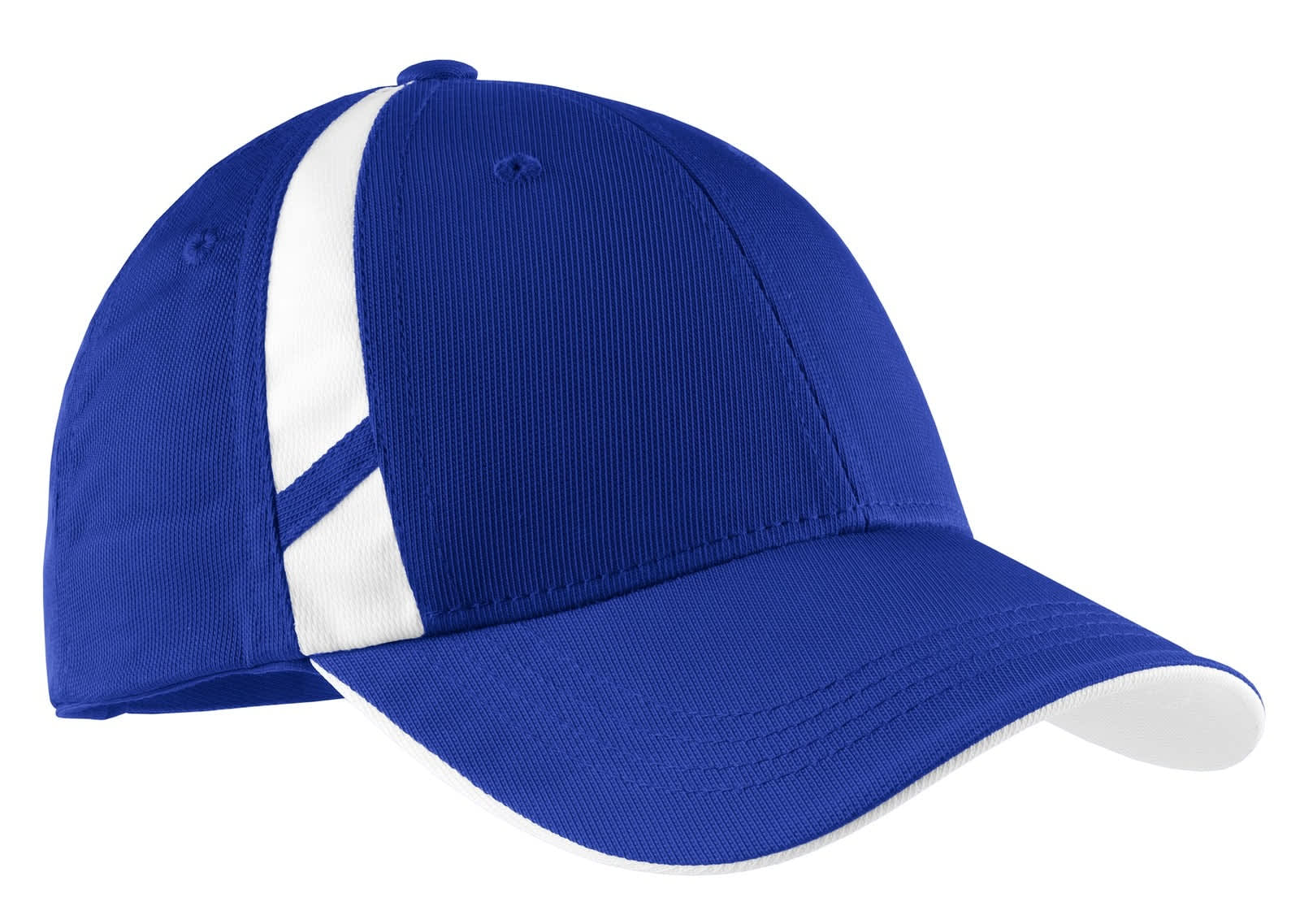 A blue cap featuring mesh inset panels with a white accent, designed for sports and casual wear.