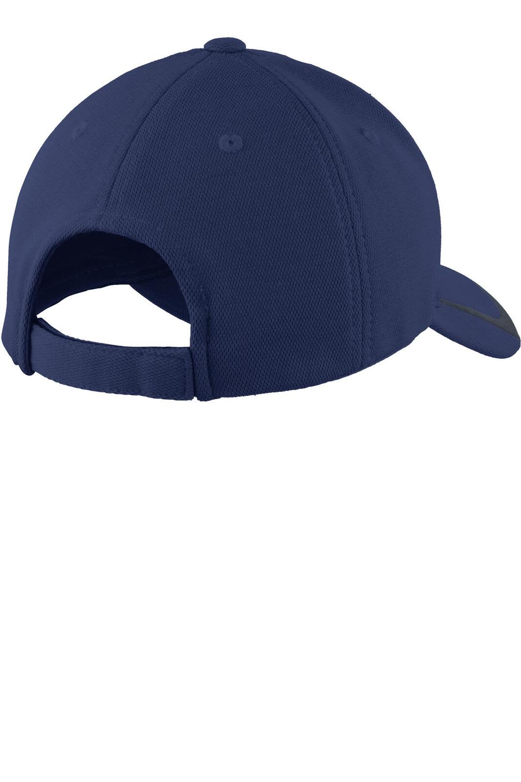 A navy cap featuring a colourblock design, with an adjustable strap and a logo on the back.
