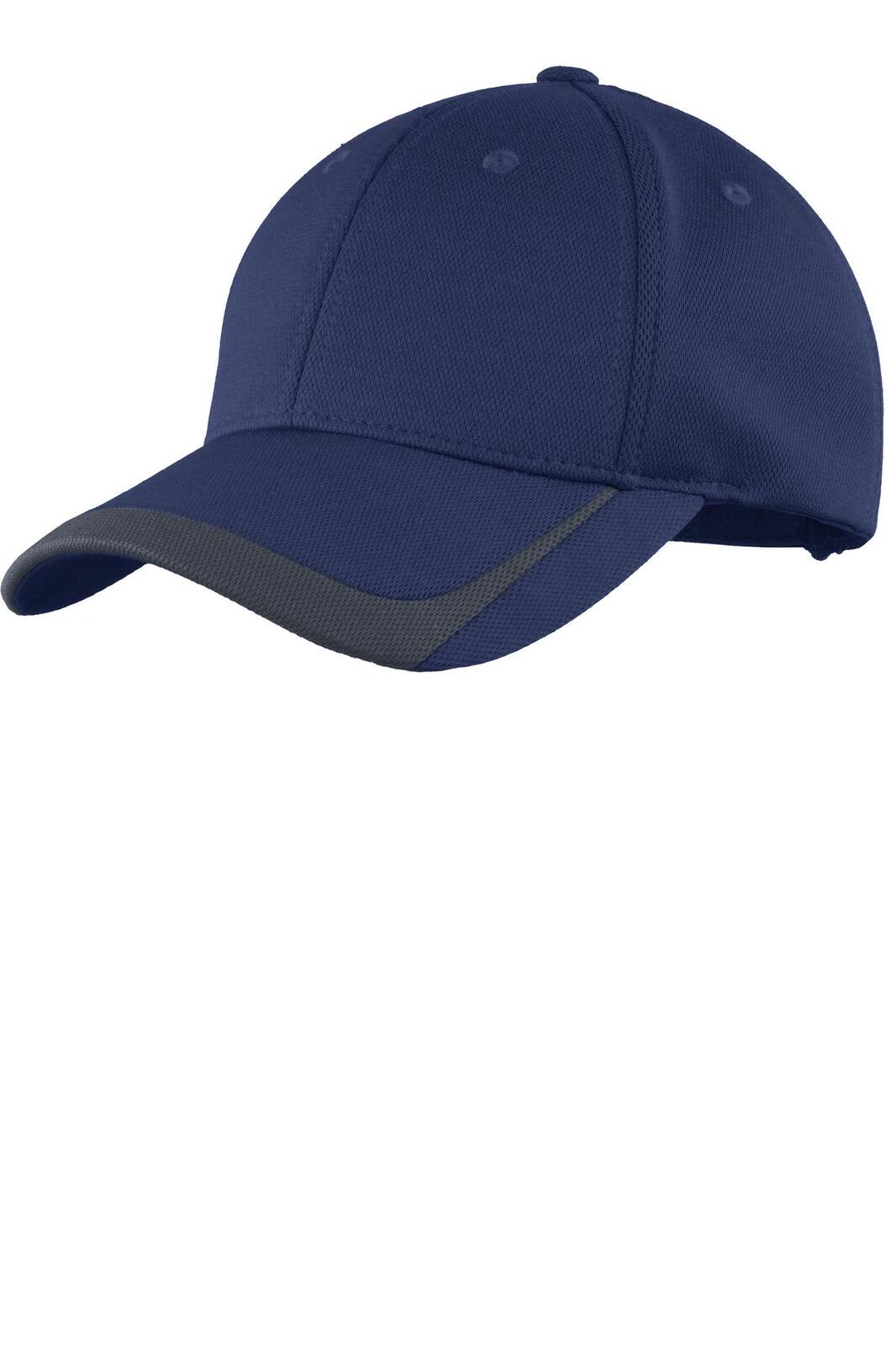 A navy blue cap featuring colourblock design elements and a curved brim. It includes a logo on the front.