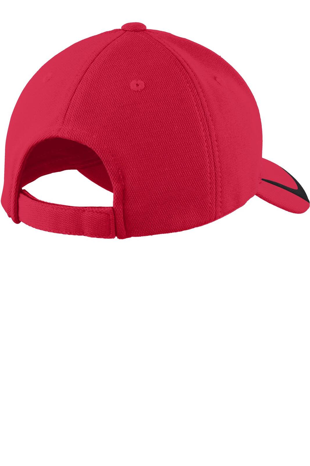 A red cap featuring a colourblock design and an adjustable strap at the back. Includes a logo on the side.