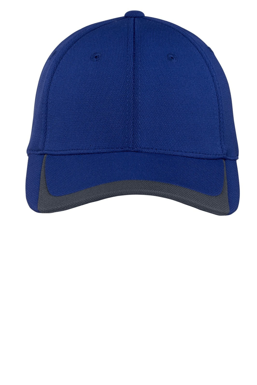 A blue cap with grey colourblock details and a logo. Designed for casual wear.