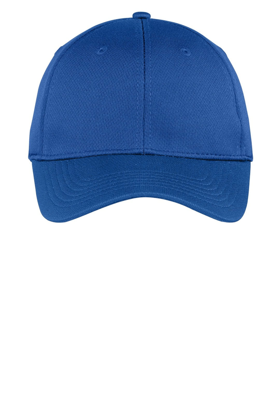 A blue Sport-Tek PosiCharge RacerMesh cap featuring a structured design and a logo on the front.