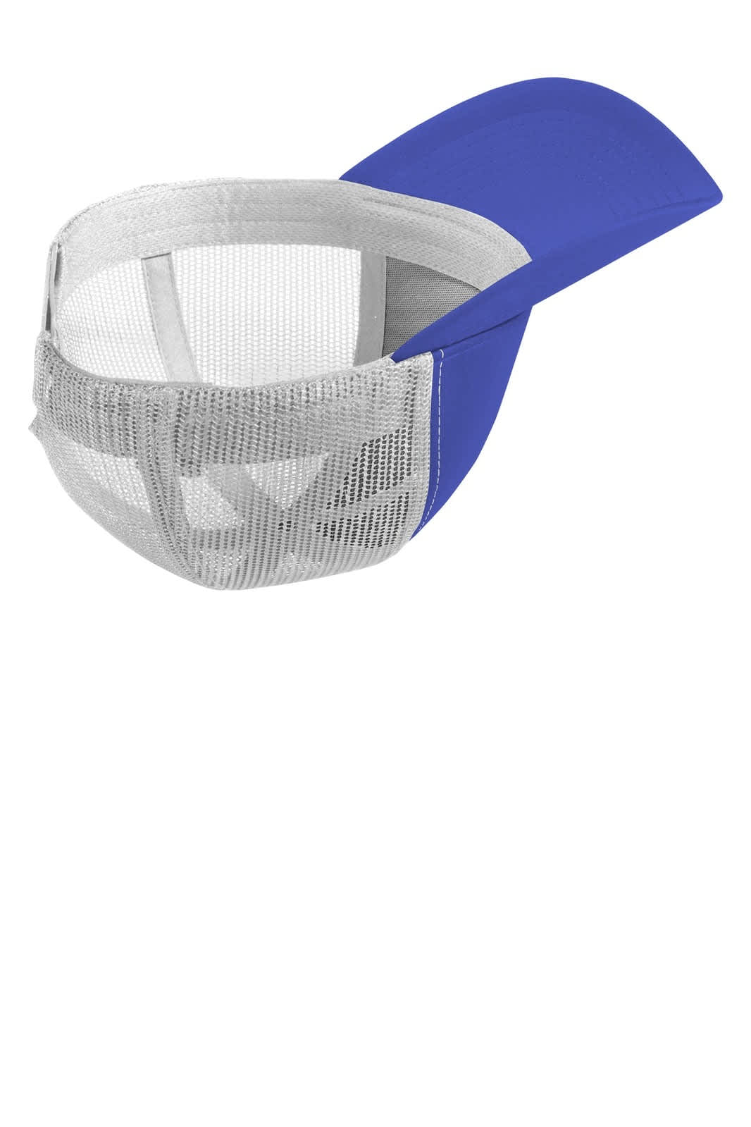 A blue cap with a mesh back, featuring a curved brim and a logo.