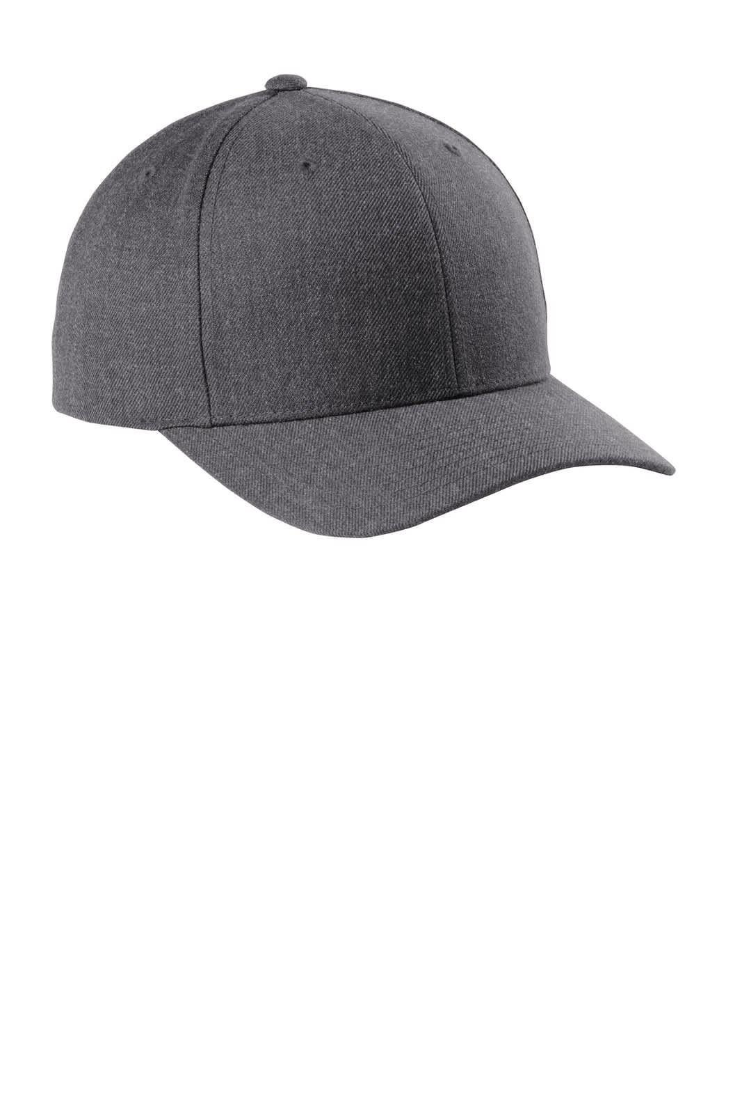 A grey snapback cap with a curved bill, featuring ventilation holes and a logo on the side.