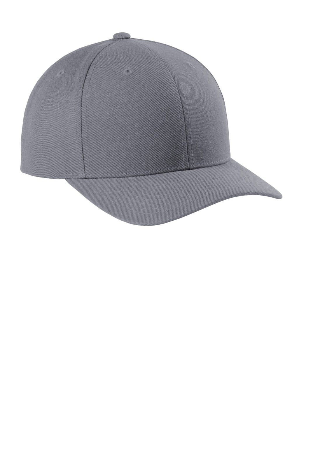 A grey snapback cap with a curved bill and an adjustable strap at the back. Suitable for casual wear.