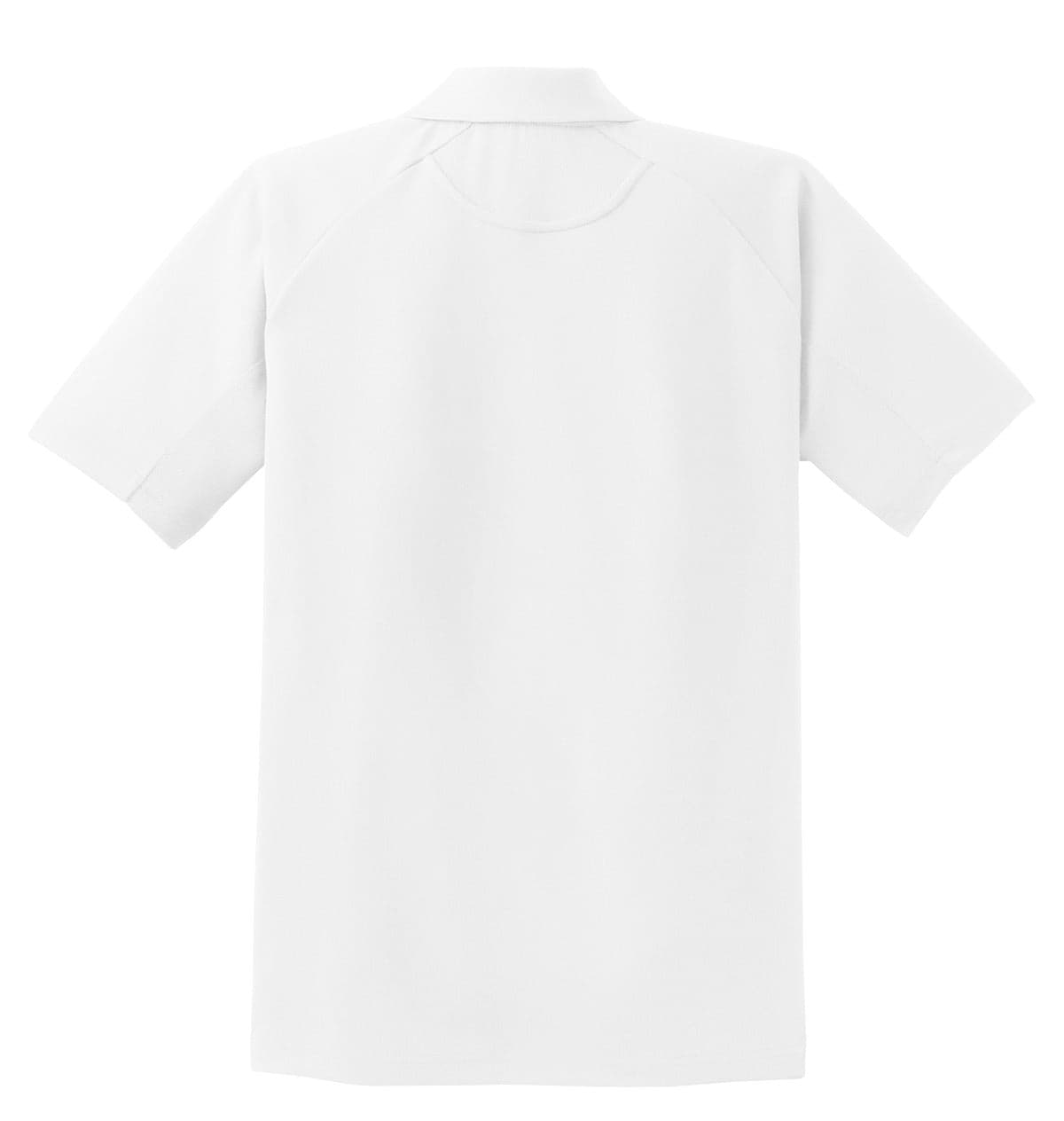 A white Sport-Tek Dri-Mesh Pro Polo shirt featuring a back view and a logo.