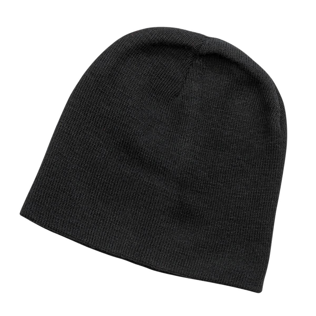 Skull Beanie LE-4240 A black beanie with a simple, textured pattern, featuring a logo on the side.