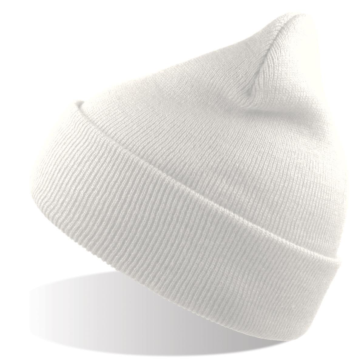 Wind-S Beanie - Recycled Polyester LE-A4310 A white beanie made from recycled polyester, featuring a ribbed design and a branded logo.
