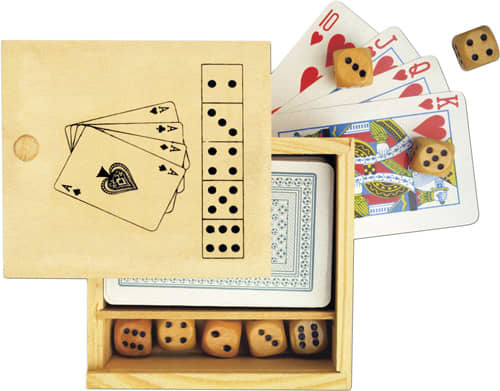 Wooden box with game set