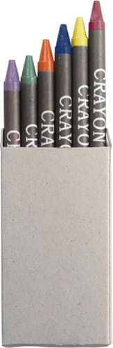 Cardboard box with crayons