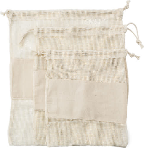 Set of three reusasable cotton mesh produce bags