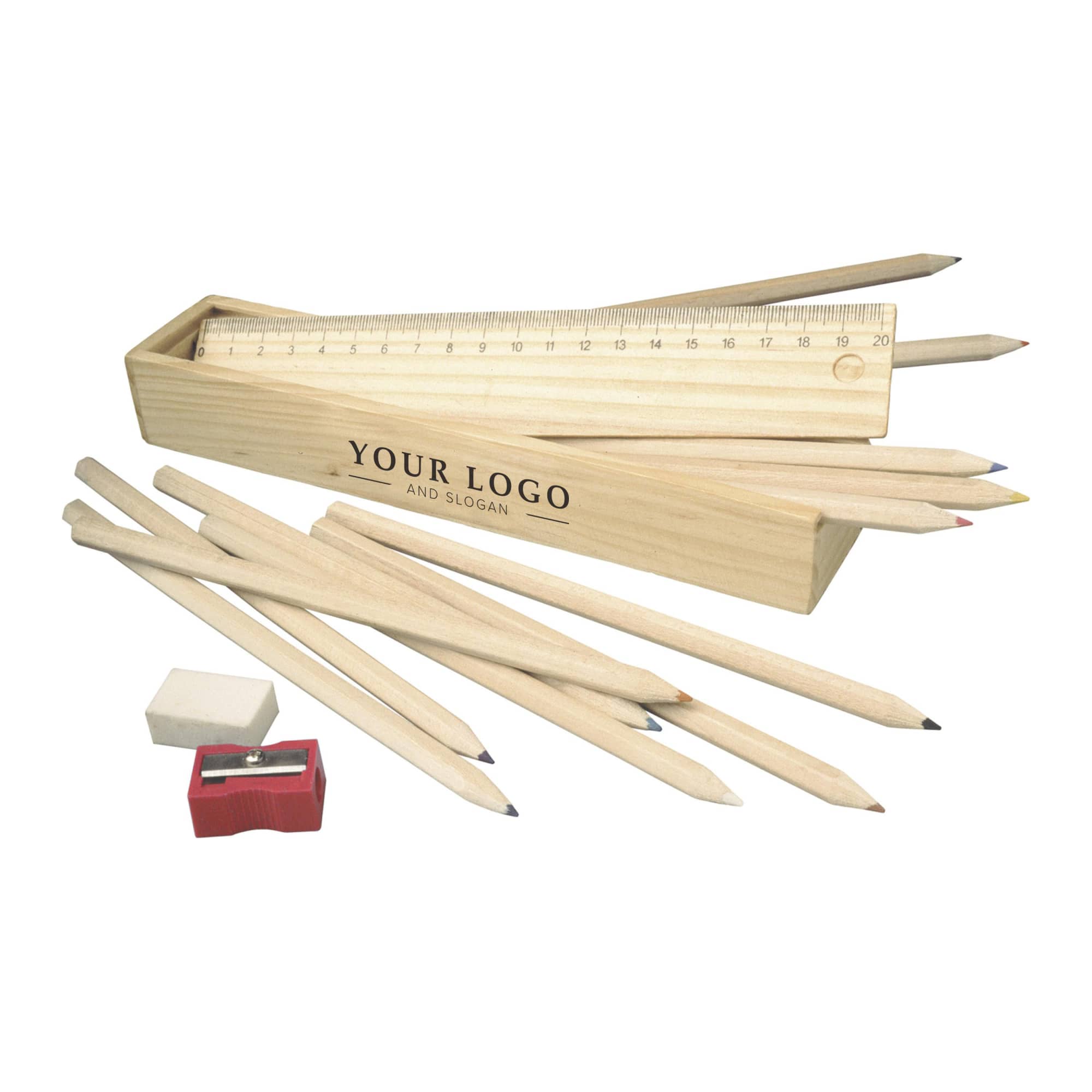Wooden box with pencils