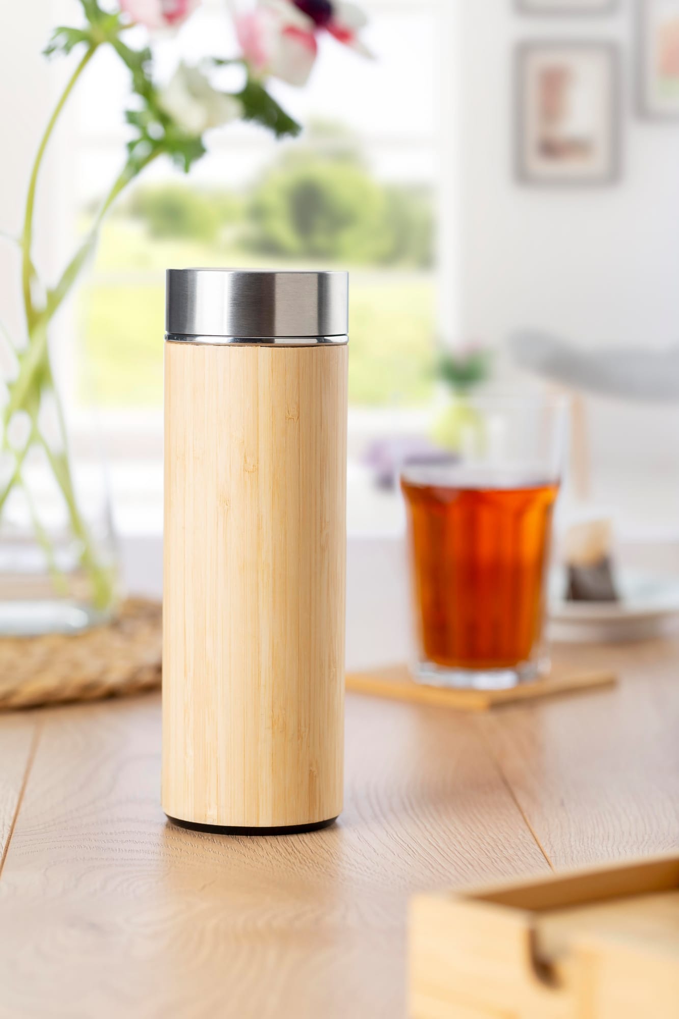 Bamboo and stainless steel double walled bottle