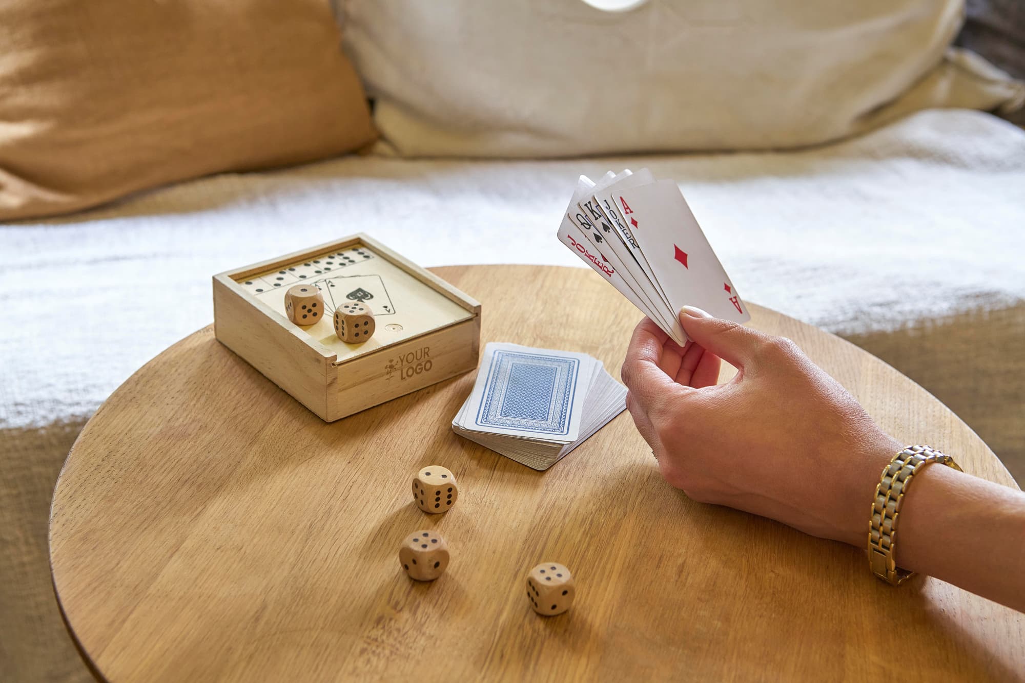 Wooden box with game set