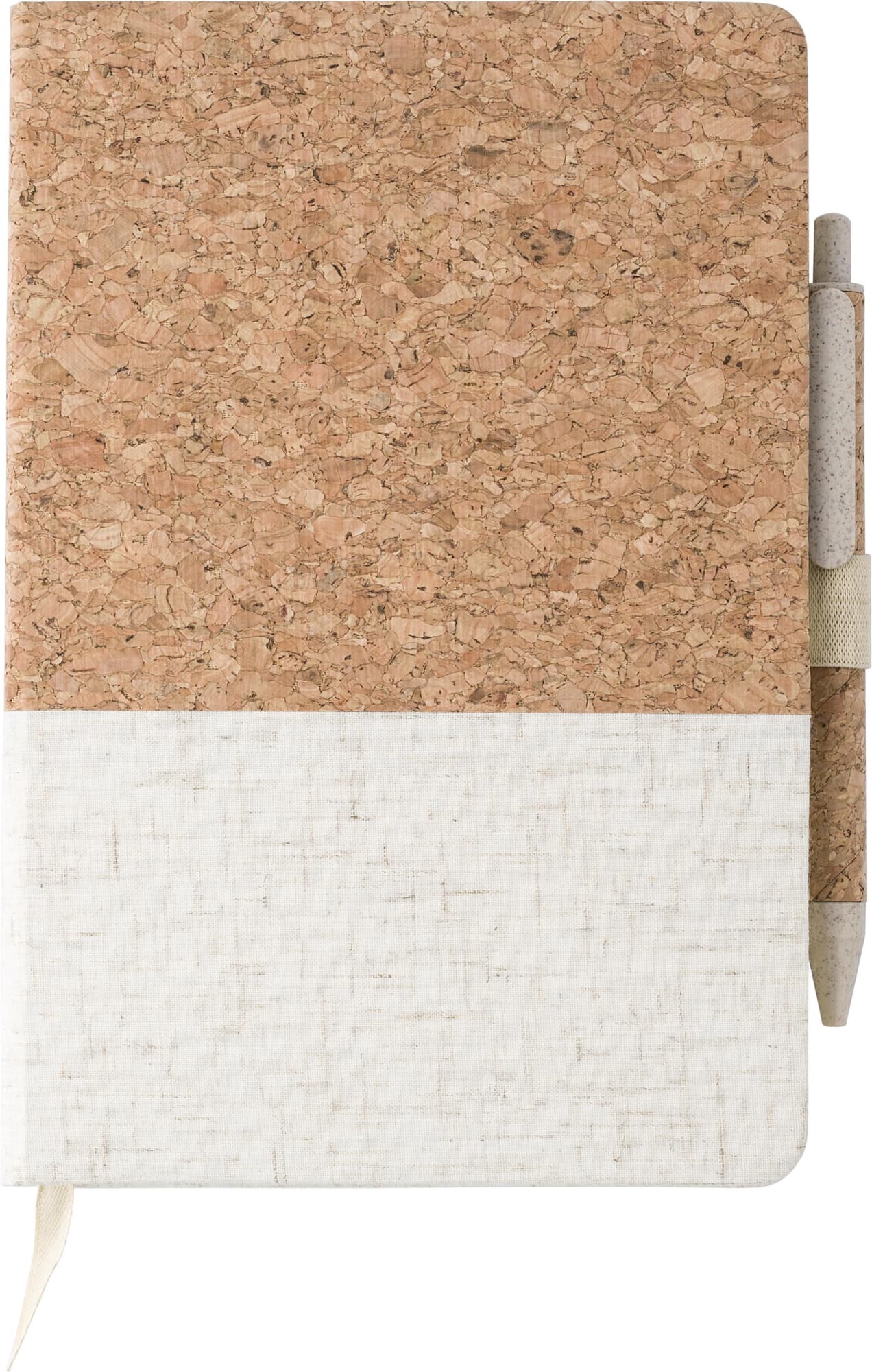 Cork and linen notebook and wheatstraw ballpen