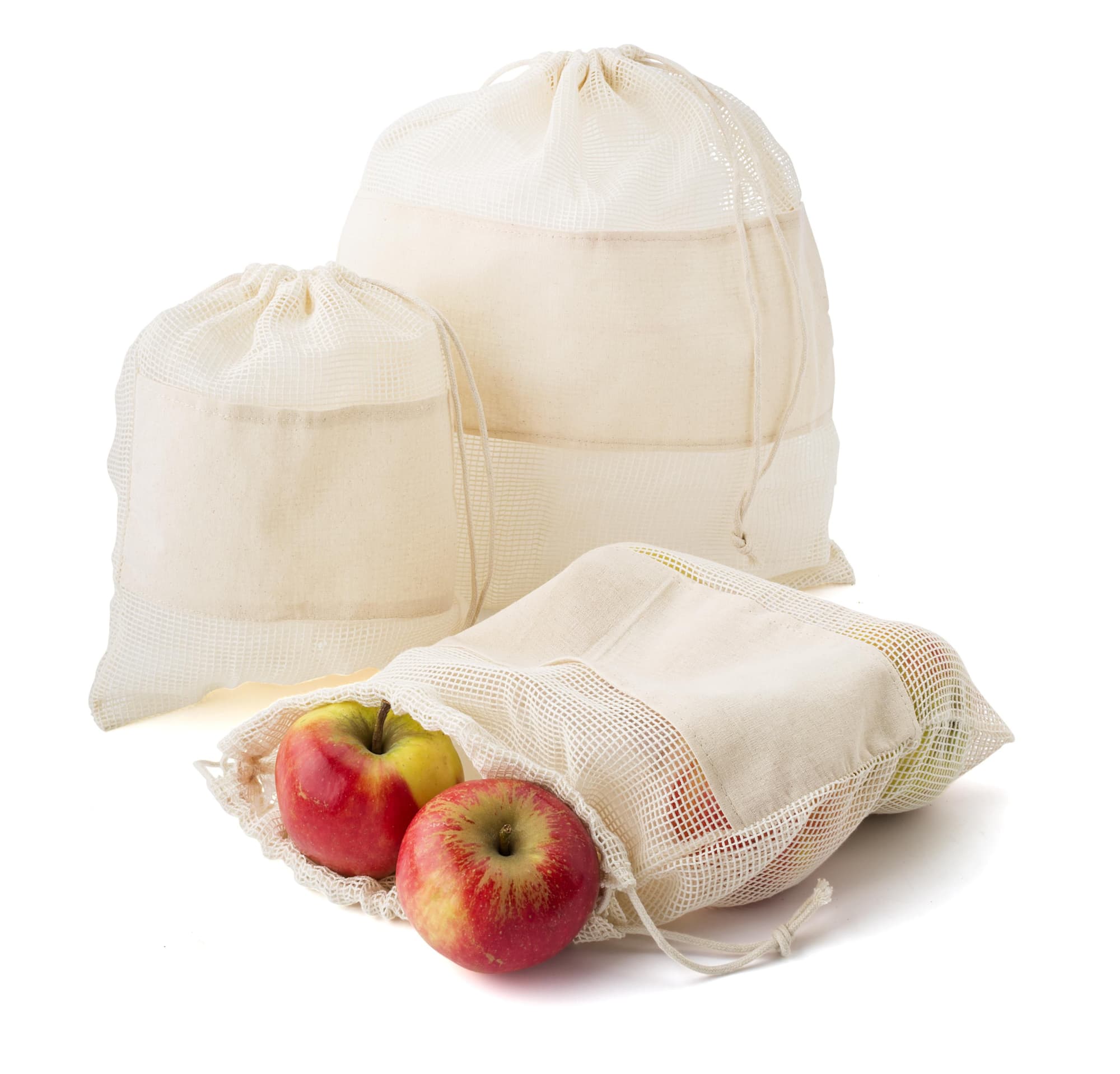 Set of three reusasable cotton mesh produce bags