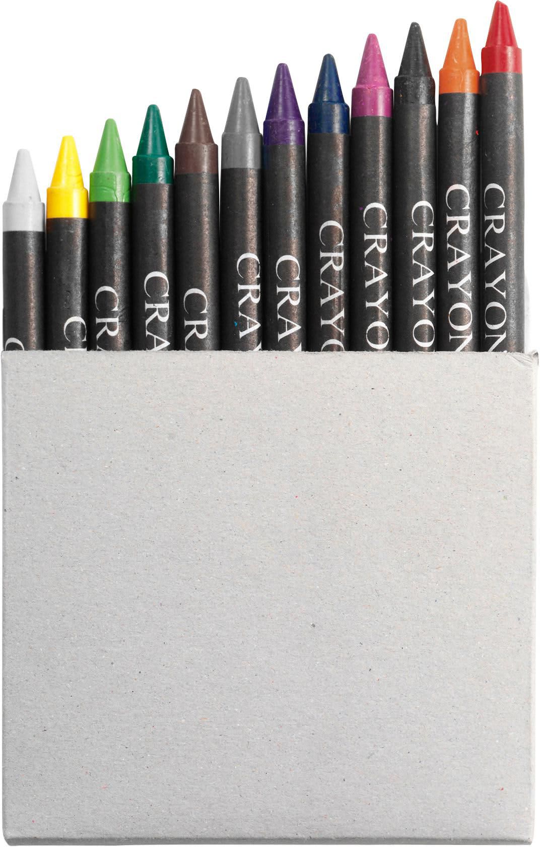 Cardboard box with crayons
