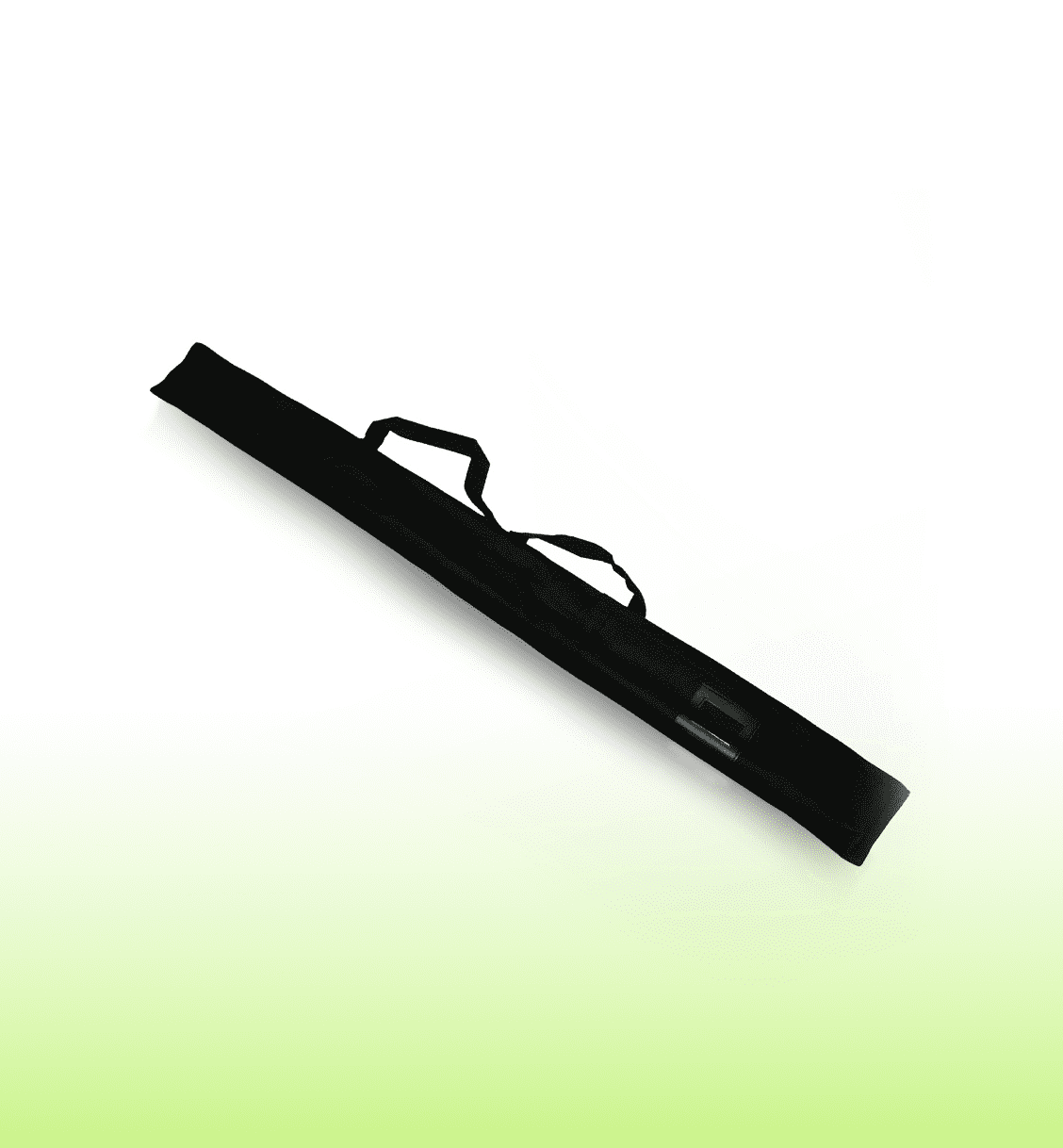 A black carrying case with handles, designed for transporting a promotional banner or flag.
