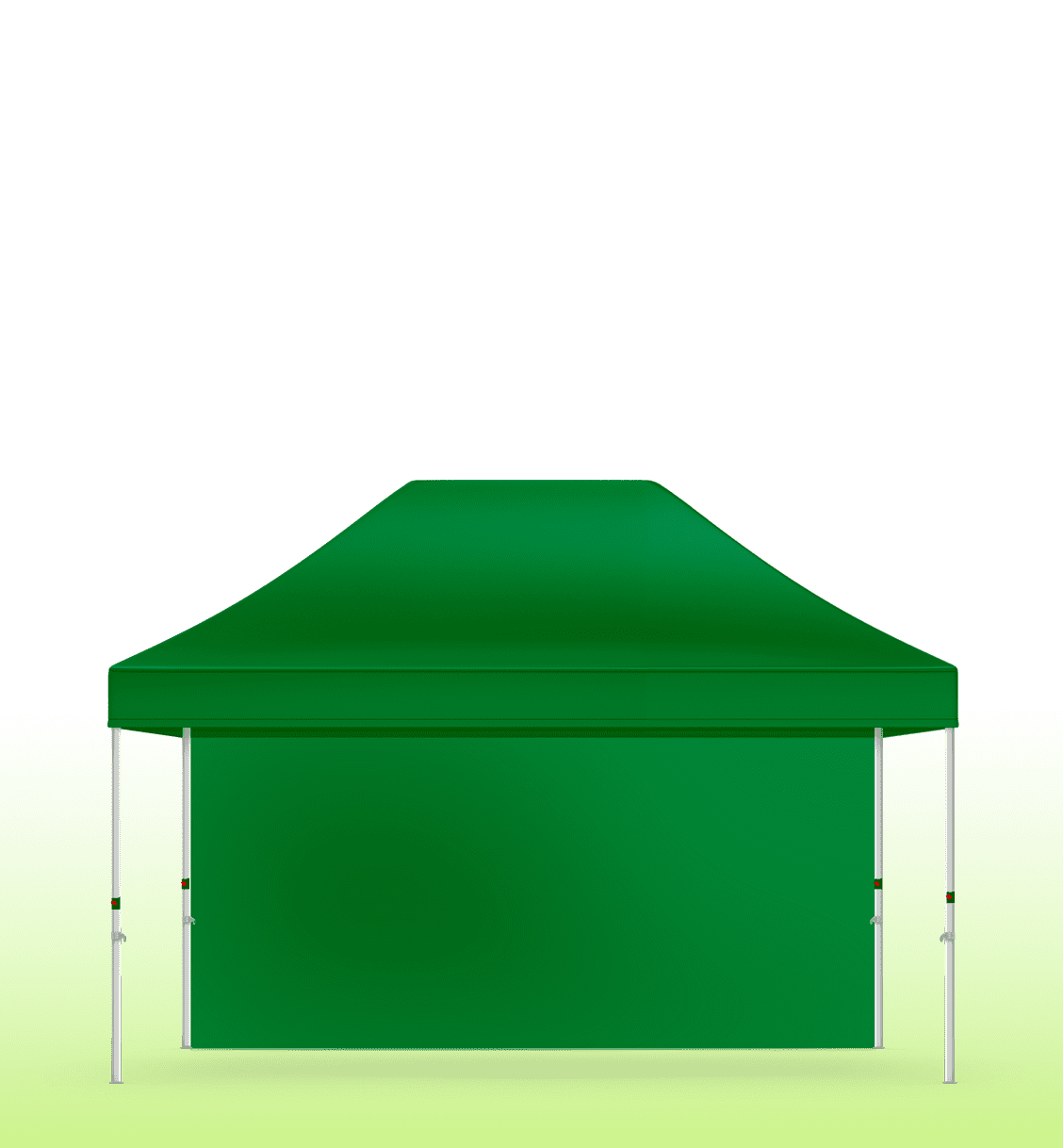 A green gazebo with a solid canopy and walls, featuring a sturdy frame and four legs.