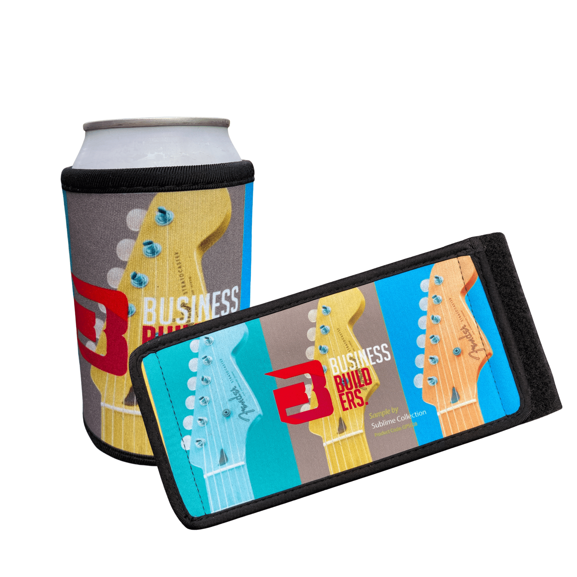 Sublimated Full Colour Stubby Holder Wrap Black Trim