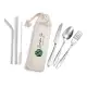 Banquet Stainless Steel Cutlery & Straw Set in Calico Pouch