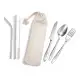Banquet Stainless Steel Cutlery & Straw Set in Calico Pouch