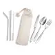 Banquet Stainless Steel Cutlery & Straw Set in Calico Pouch