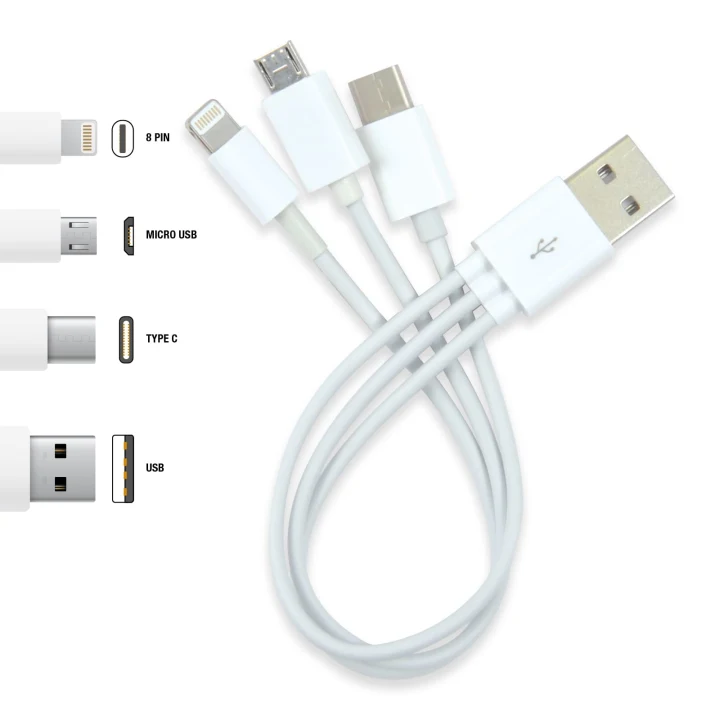 3 in 1 Combo USB Cable - Micro, 8 Pin, Type C - image 1