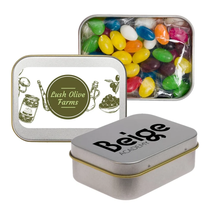 Assorted Colour Mini Jelly Beans in Silver Rectangular Tin - image 1