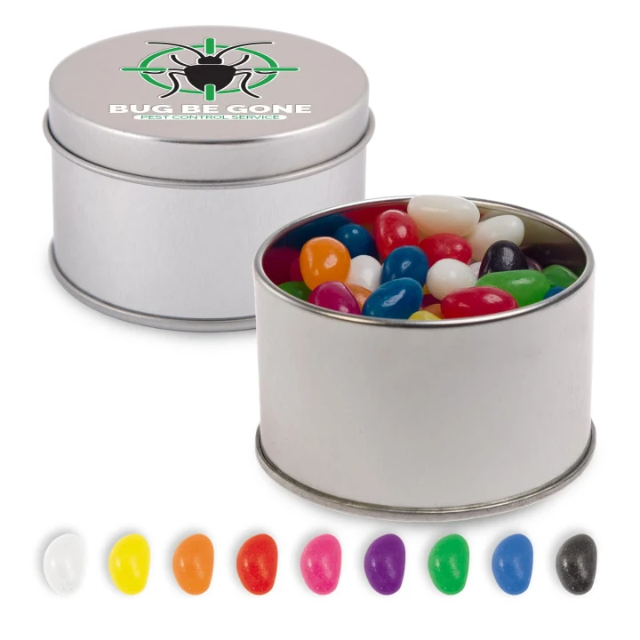 Assorted Colour Mini Jelly Beans in Silver Round Tin - image 1