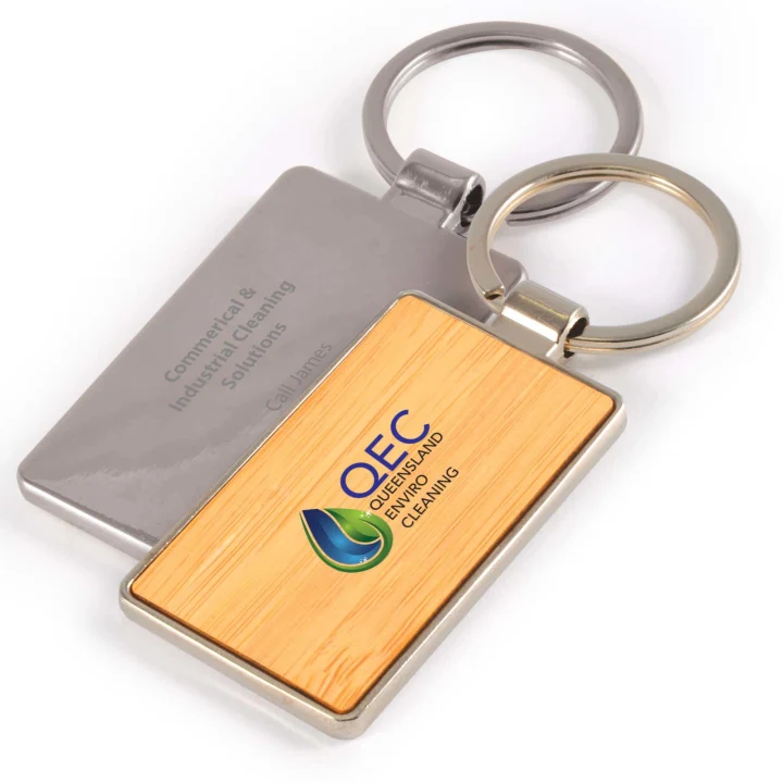 Rectangle Bamboo Zinc Keytag - image 1