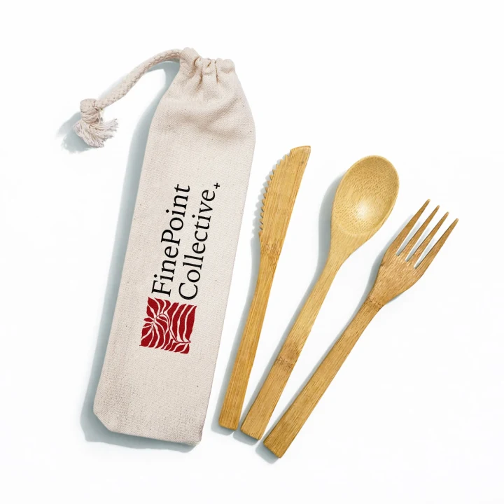 Miso Bamboo Cutlery Set in Calico Pouch - image 1