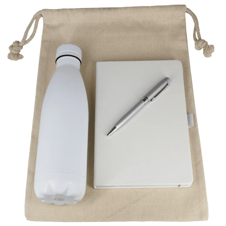 Gift Set - Cotton Drawstring Bag, Insulated Bottle, Journal & Pen - image 2