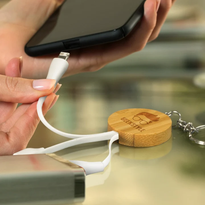 Bamboo Charging Cable Key Ring - Round - image 4