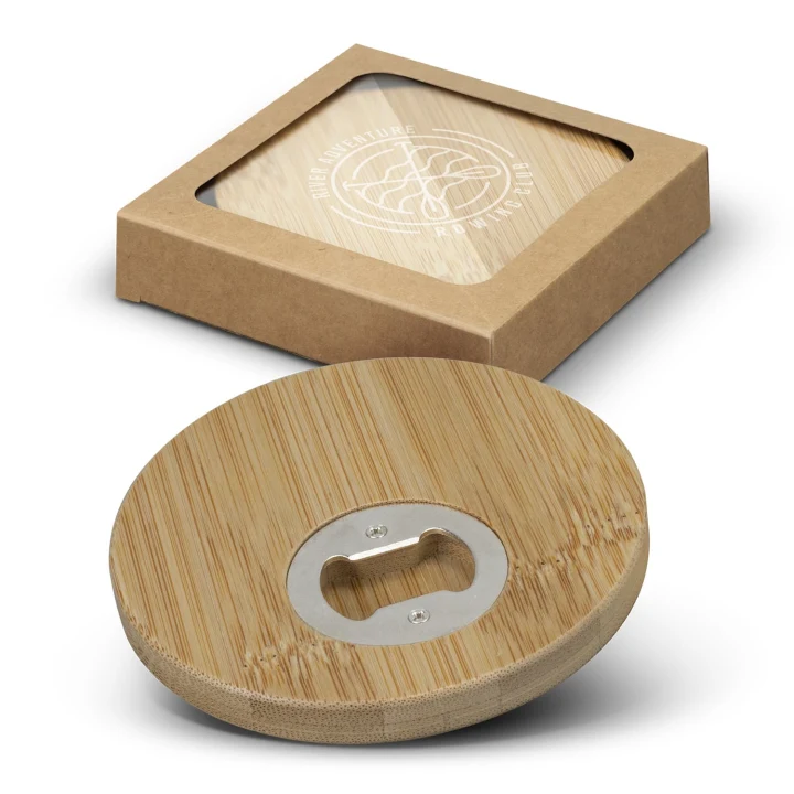 Bamboo Bottle Opener Coaster - Set of 2 - Round - image 1