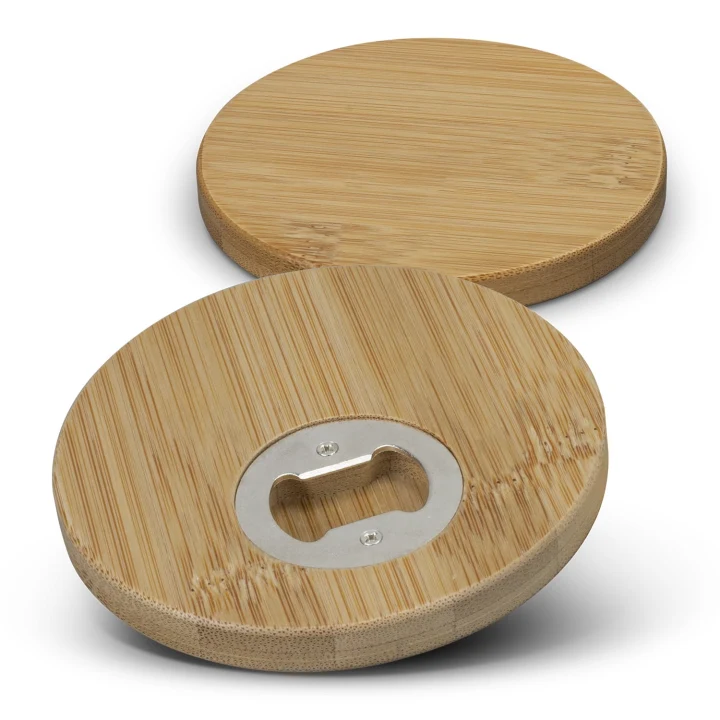 Bamboo Bottle Opener Coaster - Set of 2 - Round - image 2