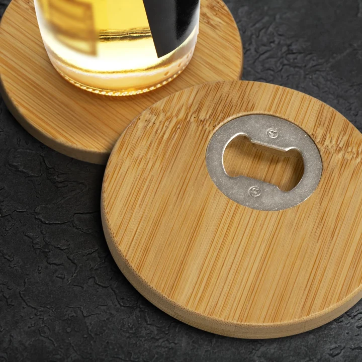 Bamboo Bottle Opener Coaster - Set of 2 - Round - image 4