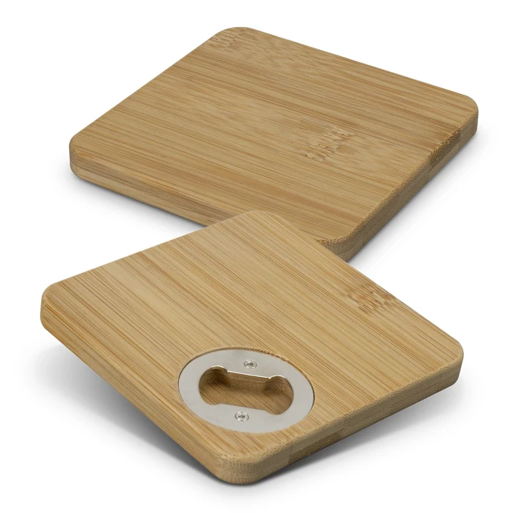 Bamboo Bottle Opener Coaster - Set of 2 - Square - image 2