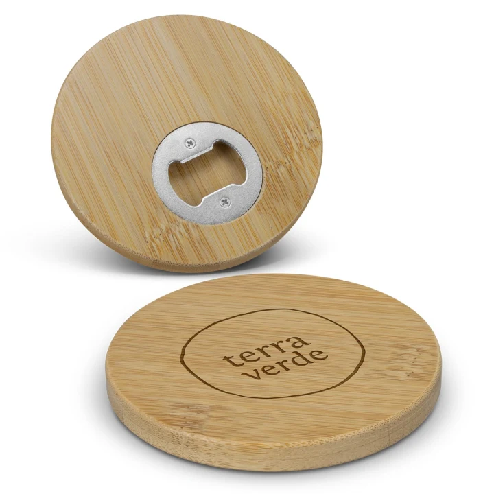 Bamboo Bottle Opener Coaster - Round - image 1