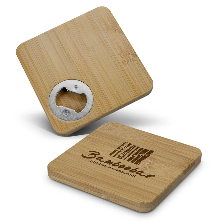 Bamboo Bottle Opener Coaster - Square - image 1