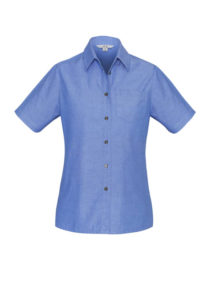 Womens Chambray Short Sleeve Shirt - LB6200 Image Chambray Blue