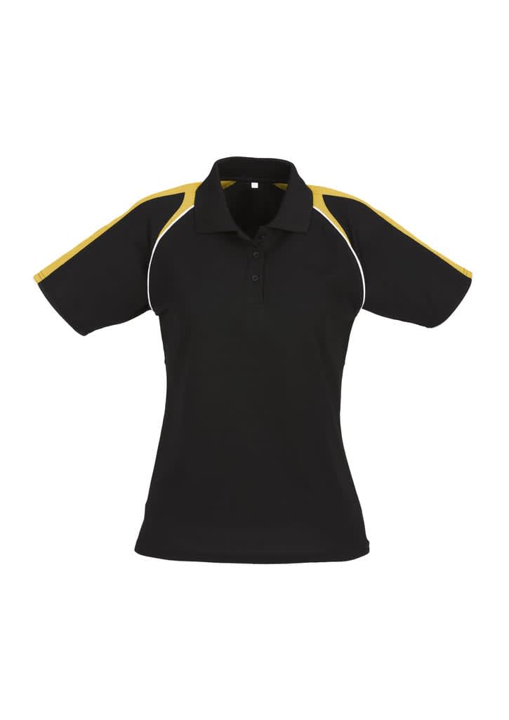 Womens Triton Short Sleeve Polo - P225LS Image Black/Gold/White