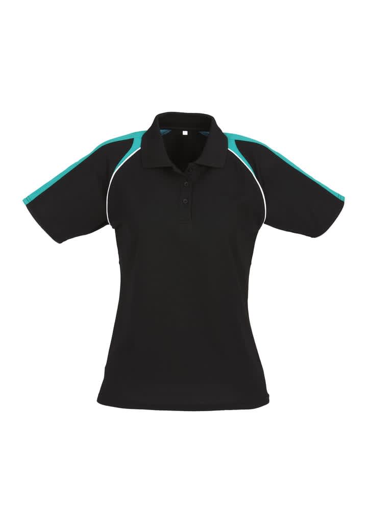 Womens Triton Short Sleeve Polo - P225LS Image Black/Teal/White