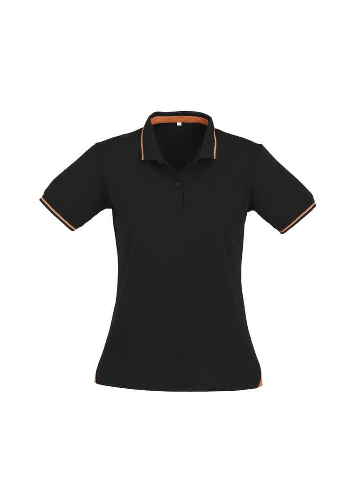 Womens Jet Short Sleeve Polo - P226LS Image Black/Orange
